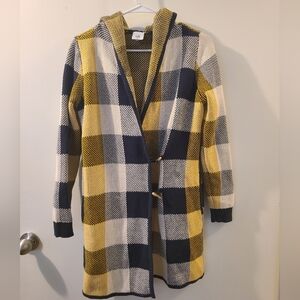 CAbi Sweater Coat: Yellow and Navy Plaid Cardigan